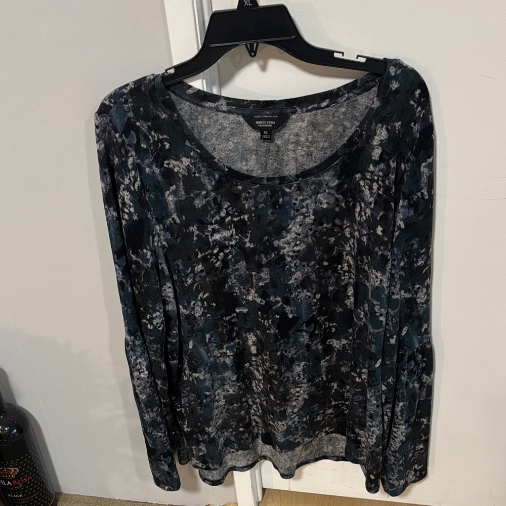 Simply Vera Vera Wang Dark Floral Long Sleeve Blouse